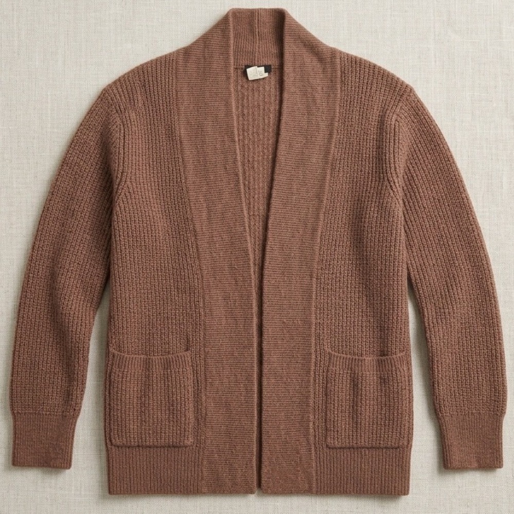 J.Crew Cardigan Women‎ XS Brown Alpaca Merino Wool Open Front Pocket